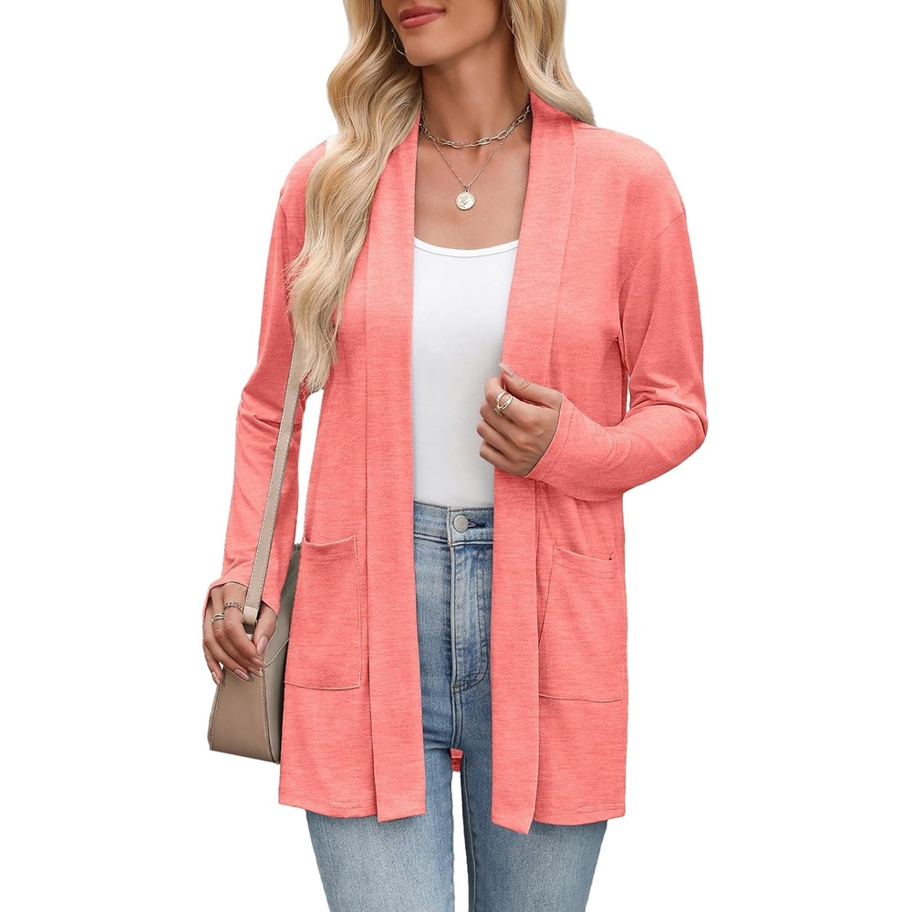 image:imageZeagoo Womens Lightweight Cardigan Open Front Long Sleeve Casual CardigansCoral