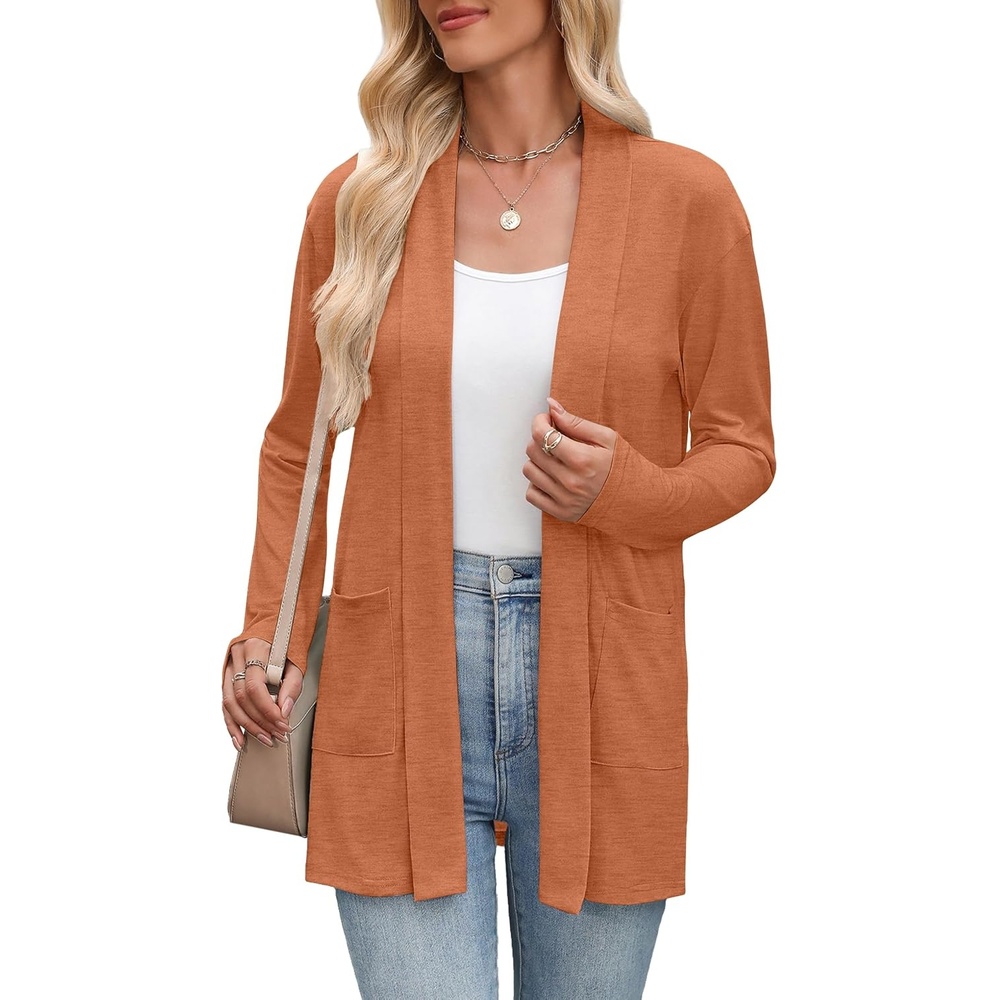 image:imageZeagoo Womens Lightweight Cardigan Open Front Long Sleeve Casual CardigansOrange