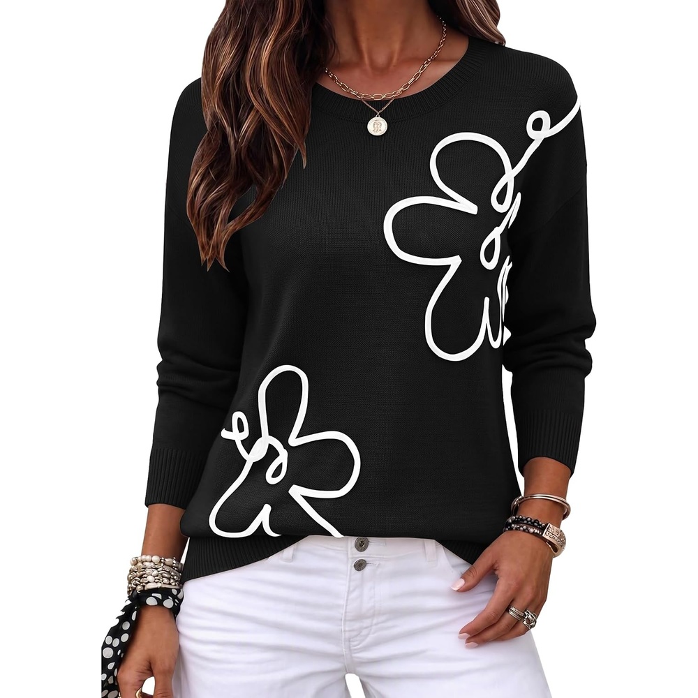 image:imageZeagoo Womens Sweaters 3D Floral Appliques Crewneck Long Sleeve PulloversBlack