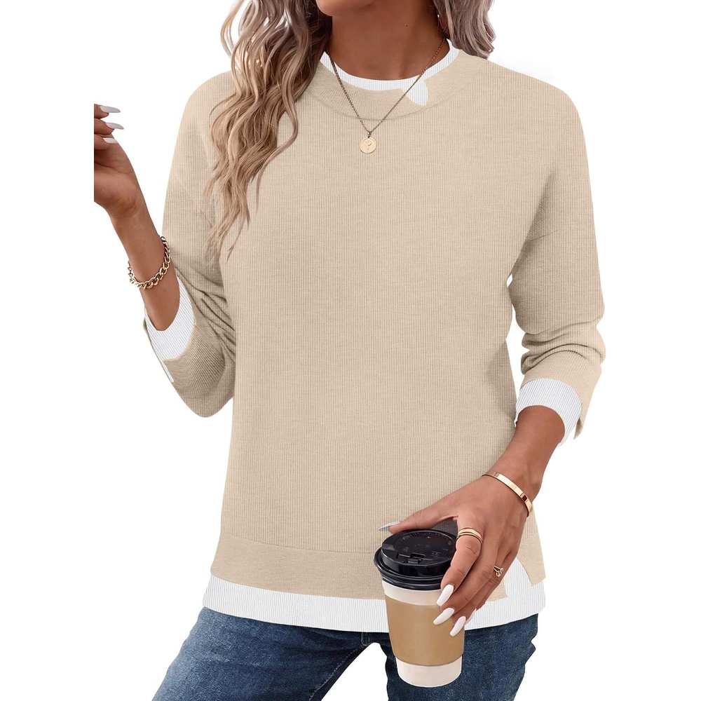 image:imageZeagoo Womens Sweaters Crewneck Long Sleeve Pullover TopsApricot