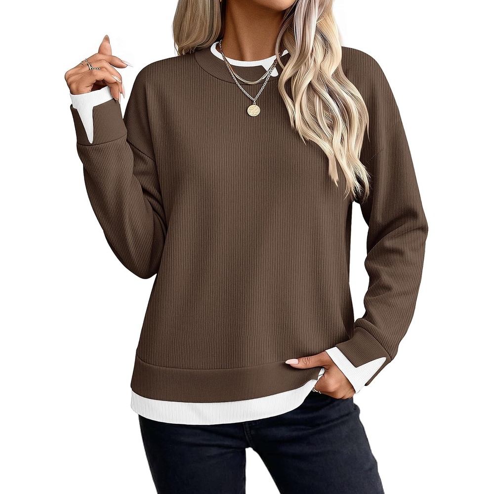 image:imageZeagoo Womens Sweaters Crewneck Long Sleeve Pullover TopsBrown
