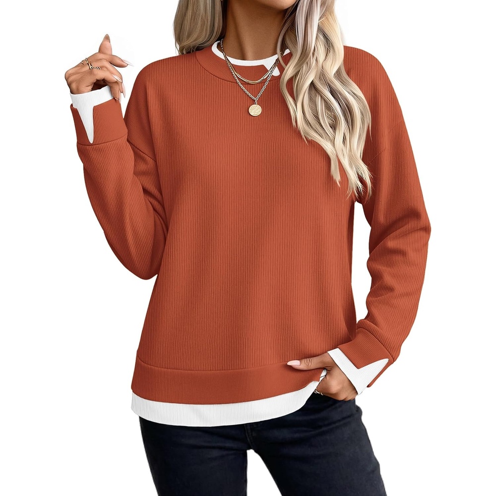 image:imageZeagoo Womens Sweaters Crewneck Long Sleeve Pullover TopsRust Red