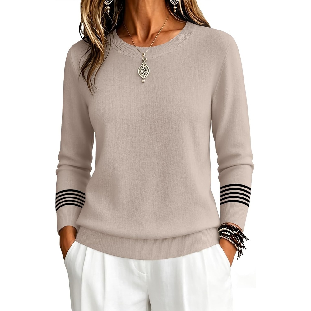 image:imageZeagoo Womens Sweaters Long Sleeve Tops Classic Fall Clothes Crewneck TopsApricottz255