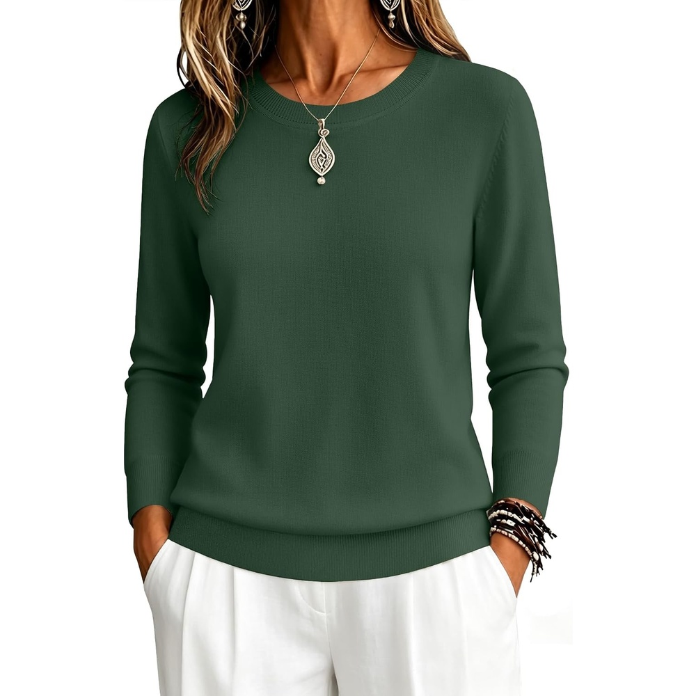 image:imageZeagoo Womens Sweaters Long Sleeve Tops Classic Fall Clothes Crewneck TopsArmy Green