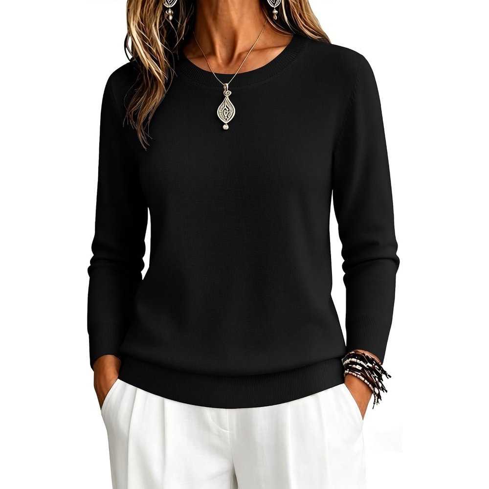 image:imageZeagoo Womens Sweaters Long Sleeve Tops Classic Fall Clothes Crewneck TopsBlack