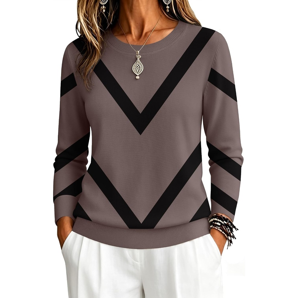 image:imageZeagoo Womens Sweaters Long Sleeve Tops Classic Fall Clothes Crewneck TopsGeometric Patternjh583