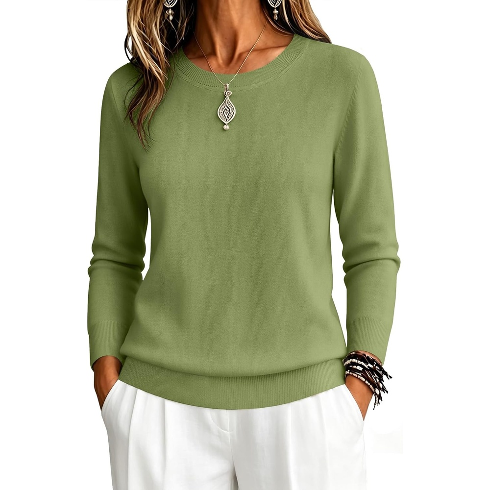 image:imageZeagoo Womens Sweaters Long Sleeve Tops Classic Fall Clothes Crewneck TopsGrass Green