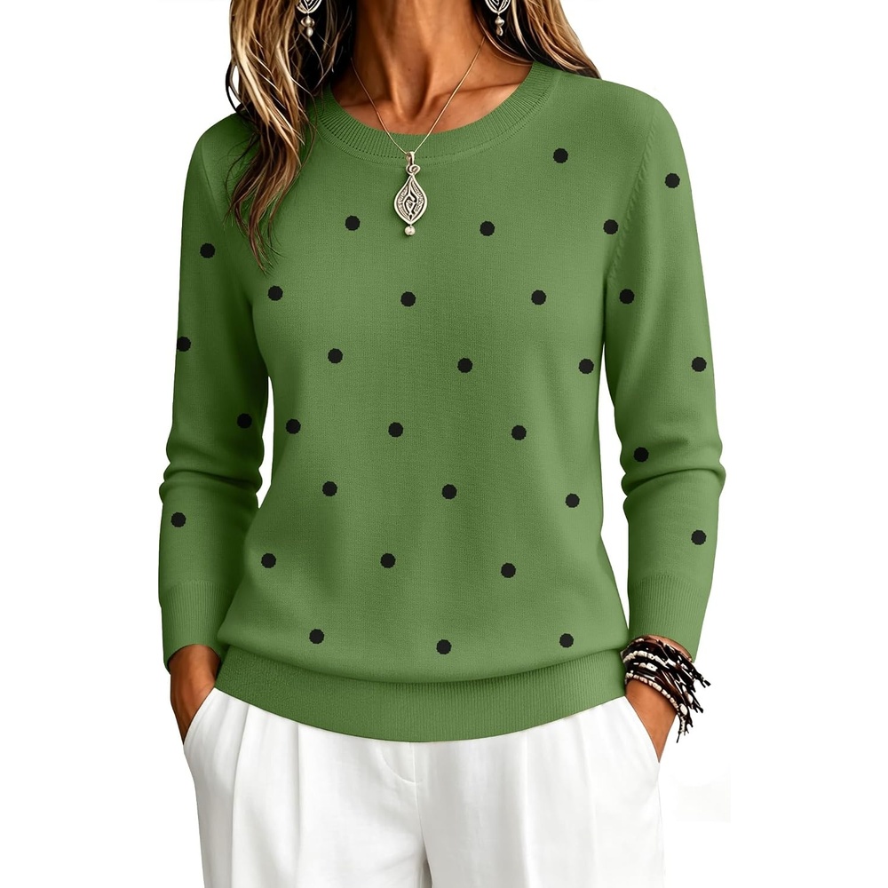 image:imageZeagoo Womens Sweaters Long Sleeve Tops Classic Fall Clothes Crewneck TopsPolka Dotgreen