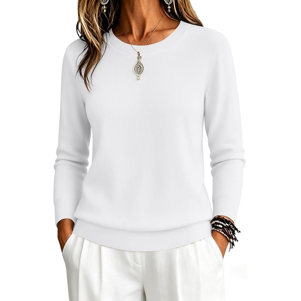 image:imageZeagoo Womens Sweaters Long Sleeve Tops Classic Fall Clothes Crewneck TopsWhite