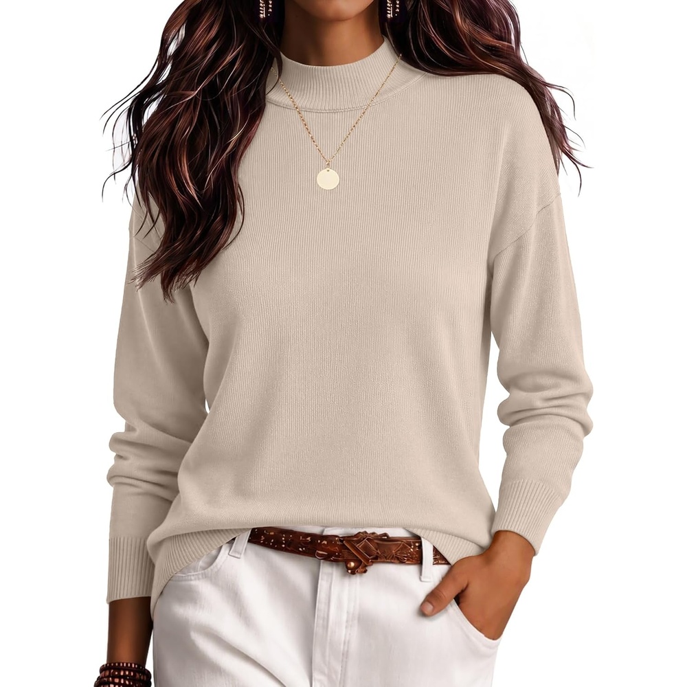 image:imageZeagoo Womens Sweaters Turtleneck Long Sleeve Tops Lightweight Fall ClothesBeige