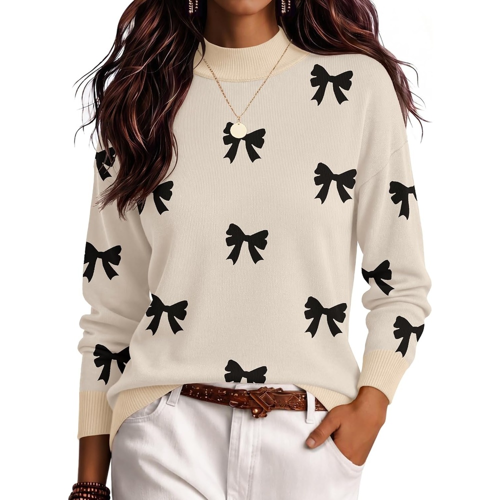 image:imageZeagoo Womens Sweaters Turtleneck Long Sleeve Tops Lightweight Fall ClothesBow