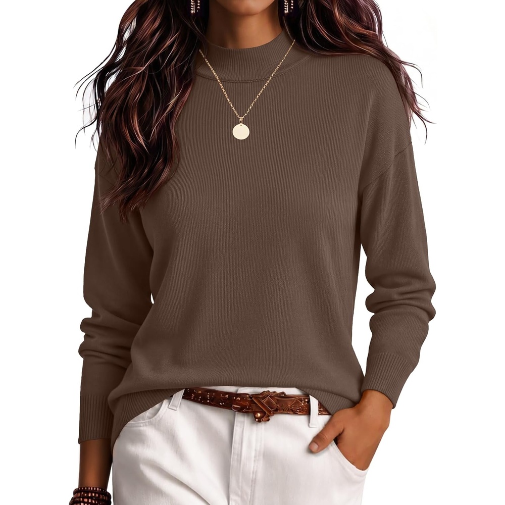 image:imageZeagoo Womens Sweaters Turtleneck Long Sleeve Tops Lightweight Fall ClothesBrown