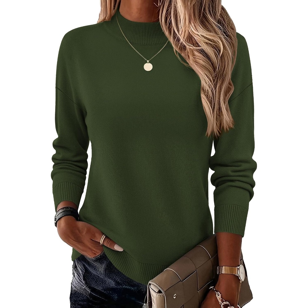 image:imageZeagoo Womens Sweaters Turtleneck Long Sleeve Tops Lightweight Fall ClothesGreen