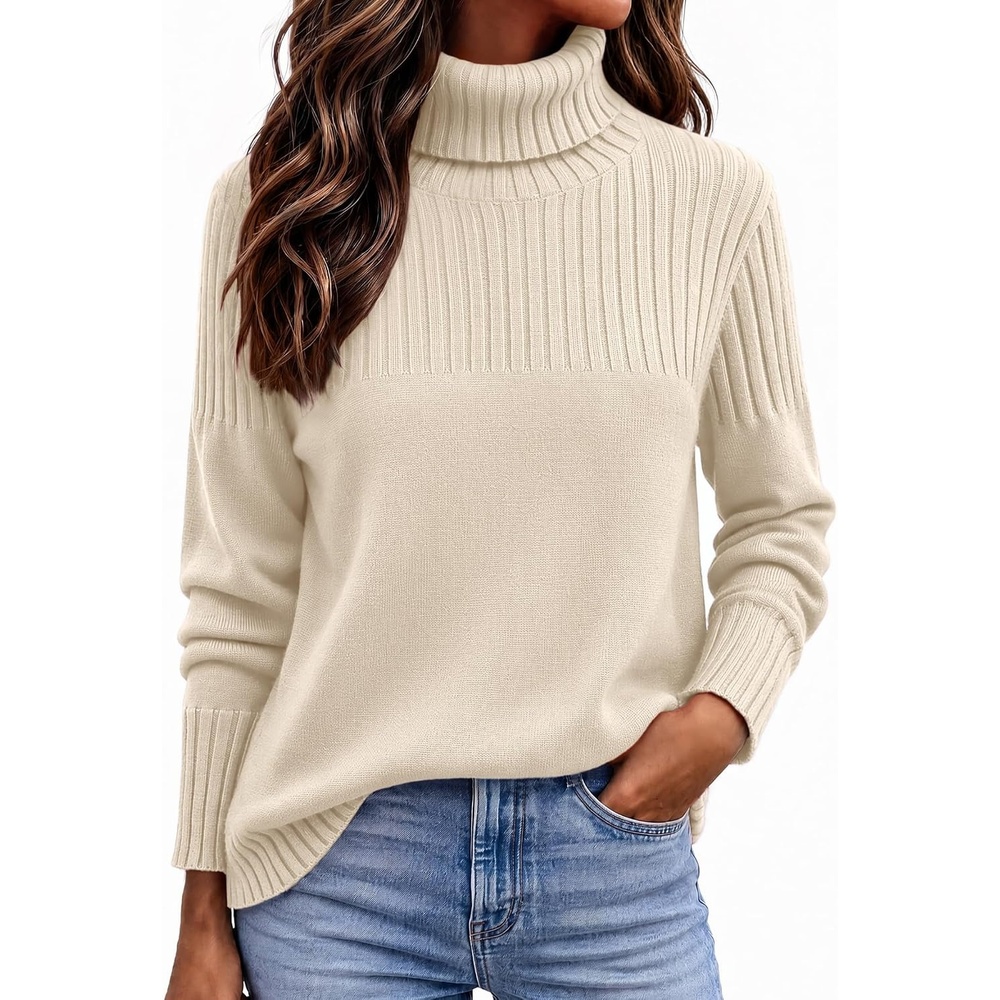 image:imageZeagoo Womens Turtleneck Sweater Fall Winter Casual Knit Pullover TopsBeige