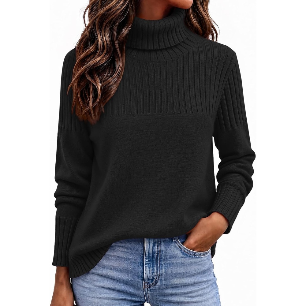 image:imageZeagoo Womens Turtleneck Sweater Fall Winter Casual Knit Pullover TopsBlack