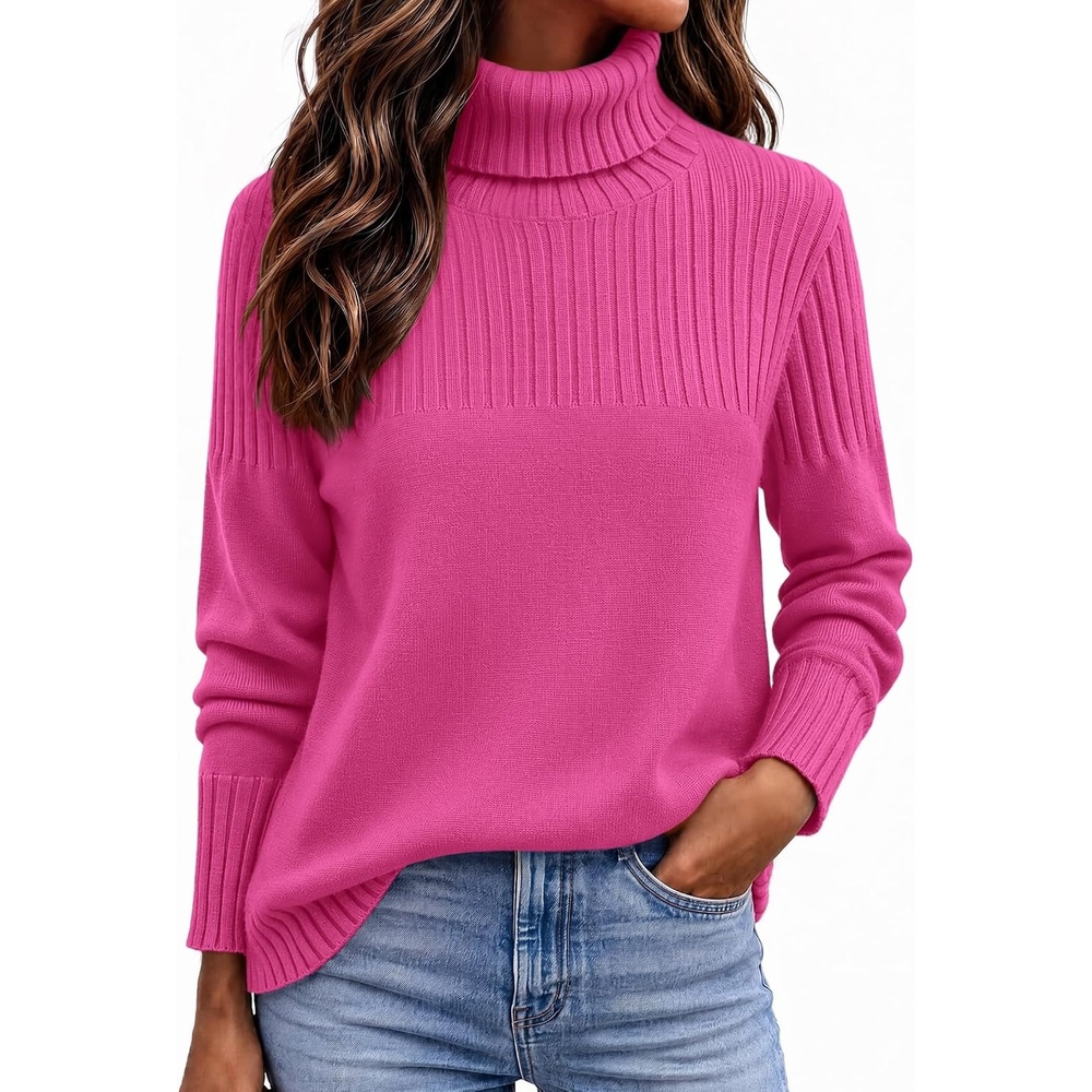 image:imageZeagoo Womens Turtleneck Sweater Fall Winter Casual Knit Pullover TopsHot Pink