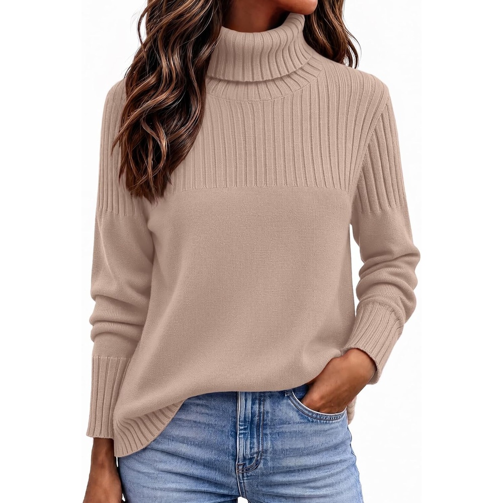 image:imageZeagoo Womens Turtleneck Sweater Fall Winter Casual Knit Pullover TopsKhaki