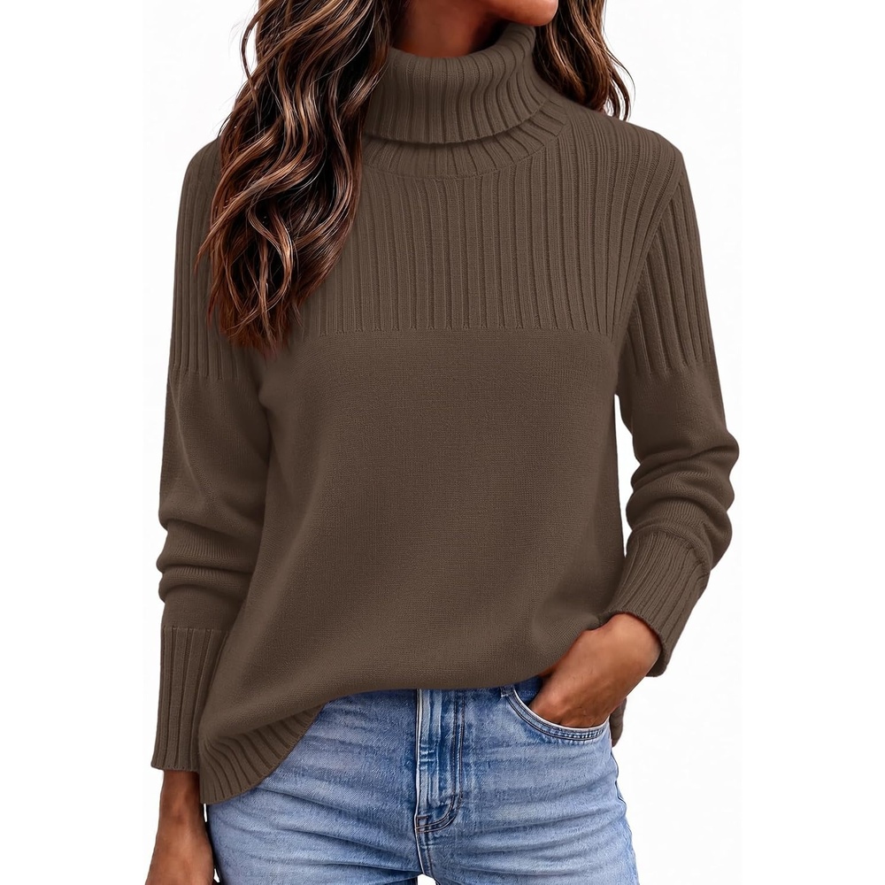image:imageZeagoo Womens Turtleneck Sweater Fall Winter Casual Knit Pullover TopsLight Brown