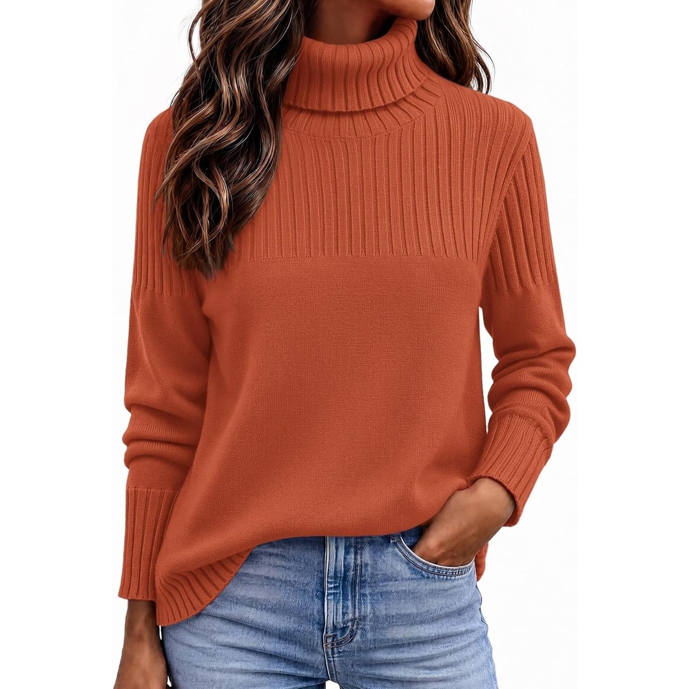 image:imageZeagoo Womens Turtleneck Sweater Fall Winter Casual Knit Pullover TopsOrange