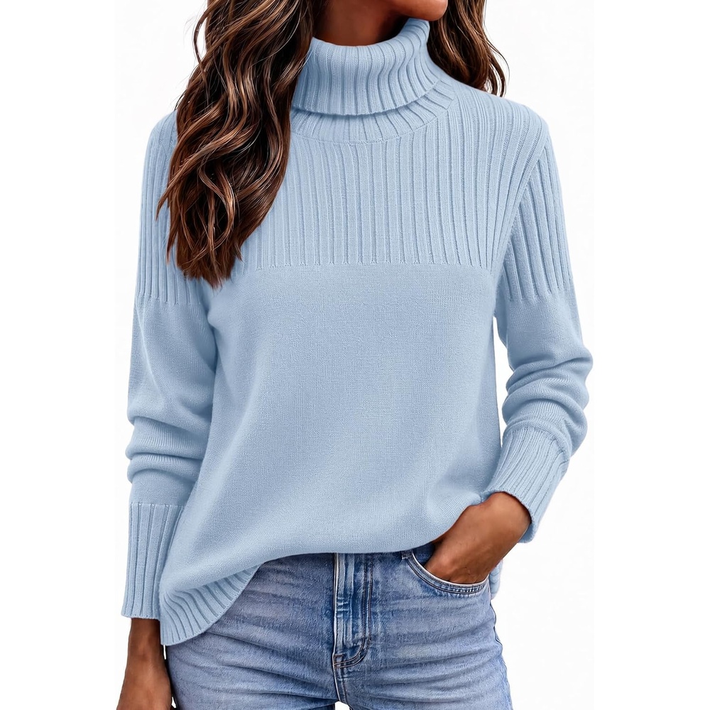 image:imageZeagoo Womens Turtleneck Sweater Fall Winter Casual Knit Pullover TopsSky Blue