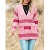 Zeagoo Cardigan Sweaters for Women Long Sleeve Fall Clothes Button Down Top(Pink Colorblock)