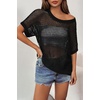 Zeagoo Short Sleeve Crochet Sweater Lightweight Summer Tops Beach Cover Ups(Black)