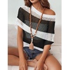 Zeagoo Short Sleeve Crochet Sweater Lightweight Summer Tops Beach Cover Ups(Black White Stripes)