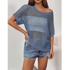 Zeagoo Short Sleeve Crochet Sweater Lightweight Summer Tops Beach Cover Ups(Blue)