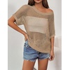 Zeagoo Short Sleeve Crochet Sweater Lightweight Summer Tops Beach Cover Ups(Khaki)