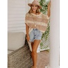 Zeagoo Short Sleeve Crochet Sweater Lightweight Summer Tops Beach Cover Ups(Khaki Apricot Stripe)