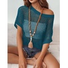 Zeagoo Short Sleeve Crochet Sweater Lightweight Summer Tops Beach Cover Ups(Lake Blue)