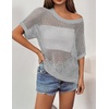 Zeagoo Short Sleeve Crochet Sweater Lightweight Summer Tops Beach Cover Ups(Light Grey)