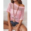 Zeagoo Short Sleeve Crochet Sweater Lightweight Summer Tops Beach Cover Ups(Light Pink)