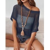 Zeagoo Short Sleeve Crochet Sweater Lightweight Summer Tops Beach Cover Ups(Navy Blue)