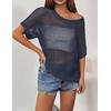 Zeagoo Short Sleeve Crochet Sweater Lightweight Summer Tops Beach Cover Ups(Navy Blue)