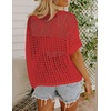 Zeagoo Short Sleeve Crochet Sweater Lightweight Summer Tops Beach Cover Ups(Red)