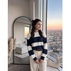 Zeagoo Sweaters for Women 2026 Loose Fit Chunky Knit Casual Fall Outfits(Navy White Block)
