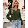 Zeagoo Womens Cropped V Neck Sweaters 2026 Fall Trendy Long Latern Sleeve Ribbed Knit Pullover Sweater Tops(Army Green)