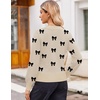 Zeagoo Womens Cropped V Neck Sweaters 2026 Fall Trendy Long Latern Sleeve Ribbed Knit Pullover Sweater Tops(Bow-black Khaki)