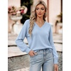 Zeagoo Womens Cropped V Neck Sweaters 2026 Fall Trendy Long Latern Sleeve Ribbed Knit Pullover Sweater Tops(Light Blue)