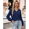 Zeagoo Womens Cropped V Neck Sweaters 2026 Fall Trendy Long Latern Sleeve Ribbed Knit Pullover Sweater Tops(Striped Blue)