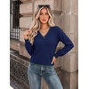 Zeagoo Womens Cropped V Neck Sweaters 2026 Fall Trendy Long Latern Sleeve Ribbed Knit Pullover Sweater Tops(Striped Blue)