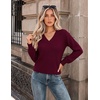 Zeagoo Womens Cropped V Neck Sweaters 2026 Fall Trendy Long Latern Sleeve Ribbed Knit Pullover Sweater Tops(Wine Red)