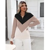 Zeagoo Womens Fall Long Sleeve Quarter Zip Sweaters Knit Pullover Tops(Colorblock Khaki)