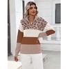 Zeagoo Womens Fall Long Sleeve Quarter Zip Sweaters Knit Pullover Tops(Colorblock Leopard)