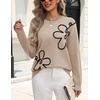 Zeagoo Women’s Sweaters 3D Floral Appliques Crewneck Long Sleeve Pullovers(Apricot)