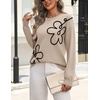 Zeagoo Women’s Sweaters 3D Floral Appliques Crewneck Long Sleeve Pullovers(Apricot)