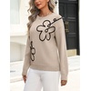 Zeagoo Women’s Sweaters 3D Floral Appliques Crewneck Long Sleeve Pullovers(Apricot)