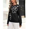 Zeagoo Women’s Sweaters 3D Floral Appliques Crewneck Long Sleeve Pullovers(Black)