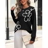 Zeagoo Women’s Sweaters 3D Floral Appliques Crewneck Long Sleeve Pullovers(Black)